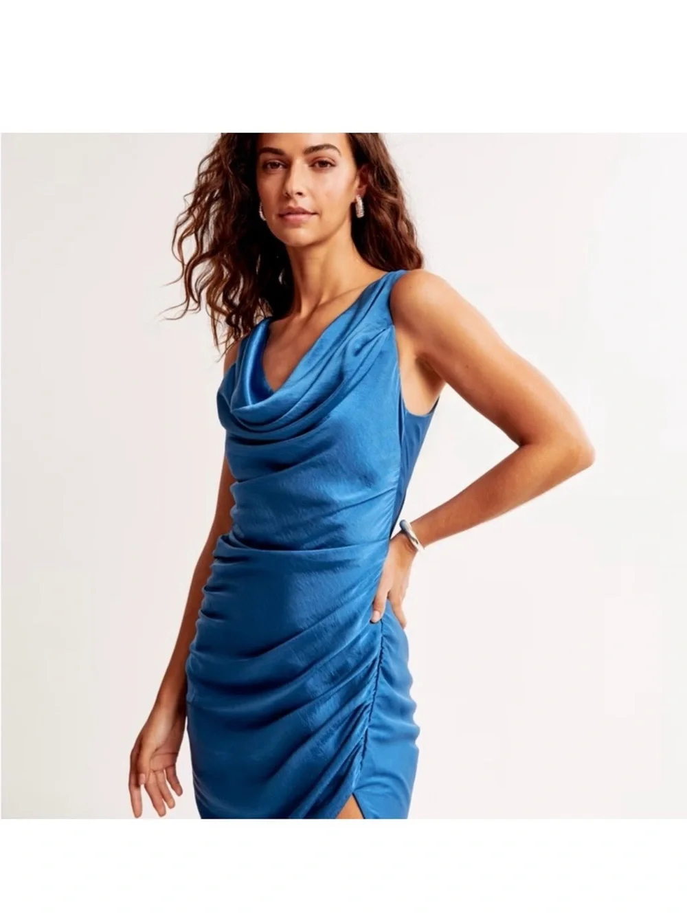 NWT Abercrombie & Fitch Blue Cowl Neck Maxi Dress with High Slit Size XS Petite